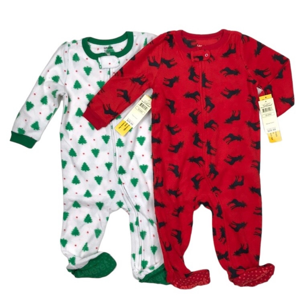 BUNDLE of 2 Leveret Baby Pajamas Zip Up Bodysuits NWT
